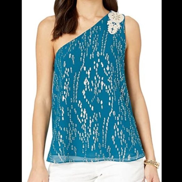 Lilly Pulitzer Tops - Lilly Pulitzer Sienna One Shoulder Top Teal BNWT